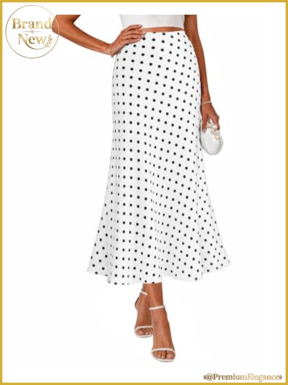 Polka Dot Maxi Skirt A-Line Long Elastic High Waist for Women